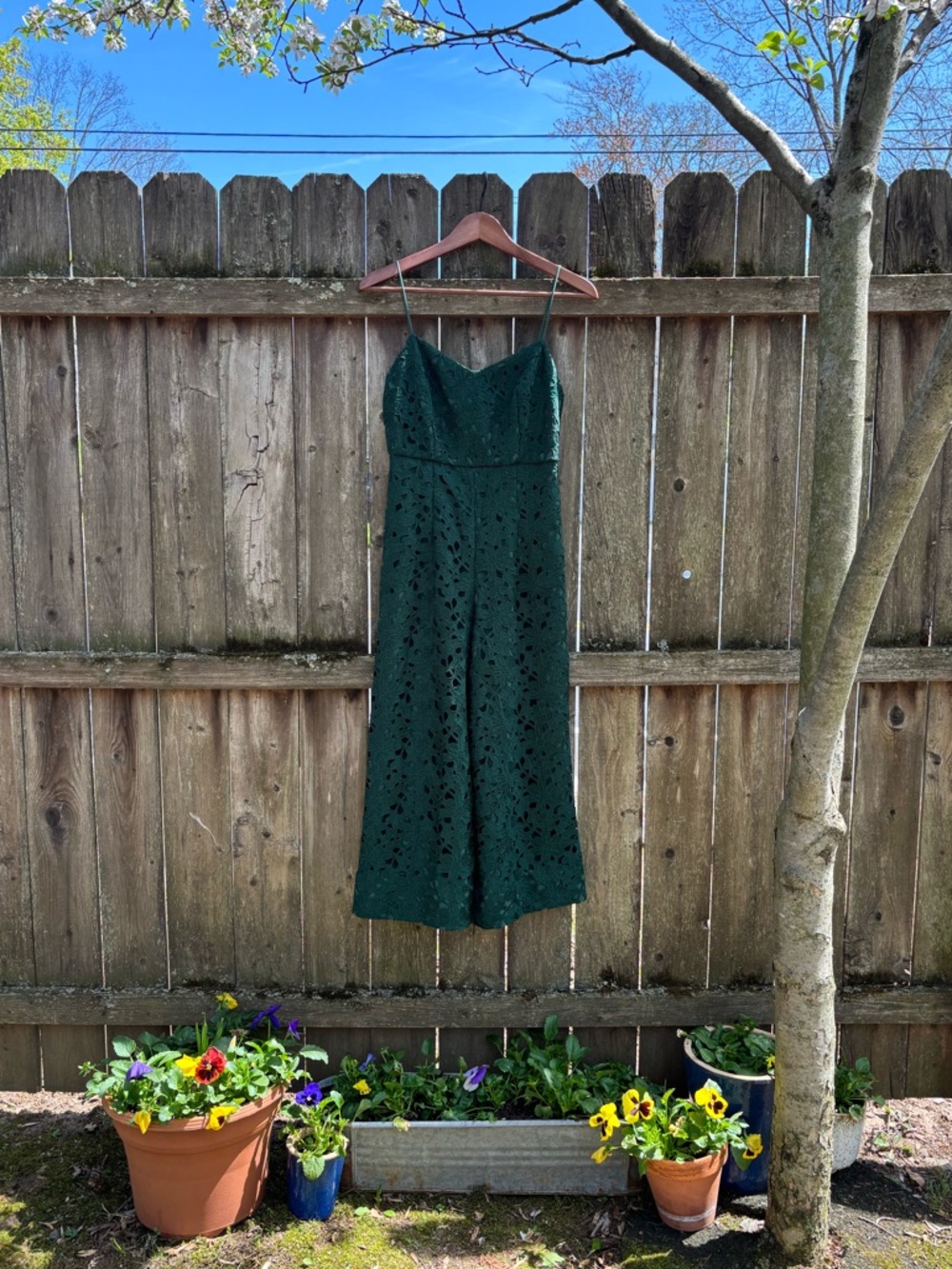 Club Monaco Forest Green Wide-Leg Lace Jumpsuit